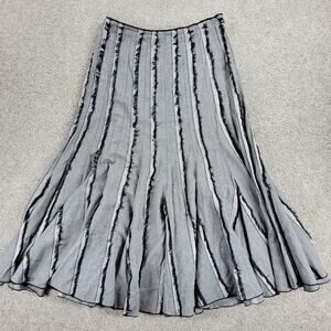 Maakif Womens Skirt 4 Gray Black Fringe Stripes Godet Fit & Flare Flowy Hem